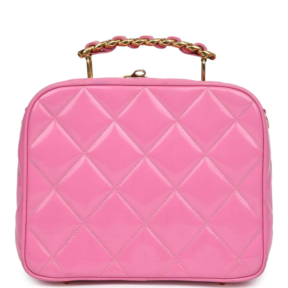 Chanel Vintage Lunchbox Vanity Bag Pink Patent Gold Hardware