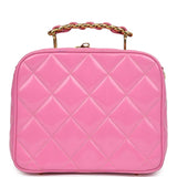 Chanel Vintage Lunchbox Vanity Bag Pink Patent Gold Hardware
