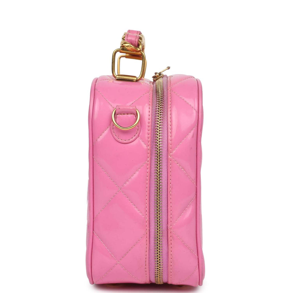 Chanel Vintage Lunchbox Vanity Bag Pink Patent Gold Hardware