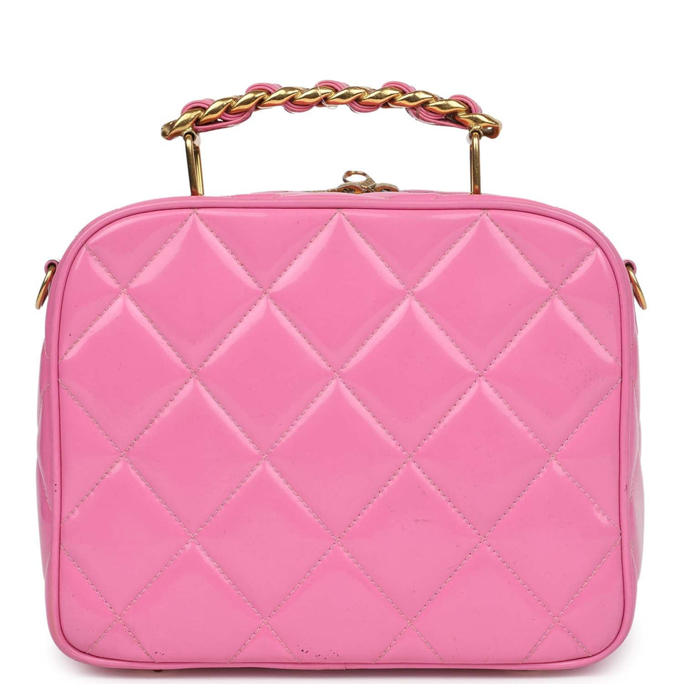 Chanel Vintage Lunchbox Vanity Bag Pink Patent Gold Hardware