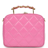 Chanel Vintage Lunchbox Vanity Bag Pink Patent Gold Hardware