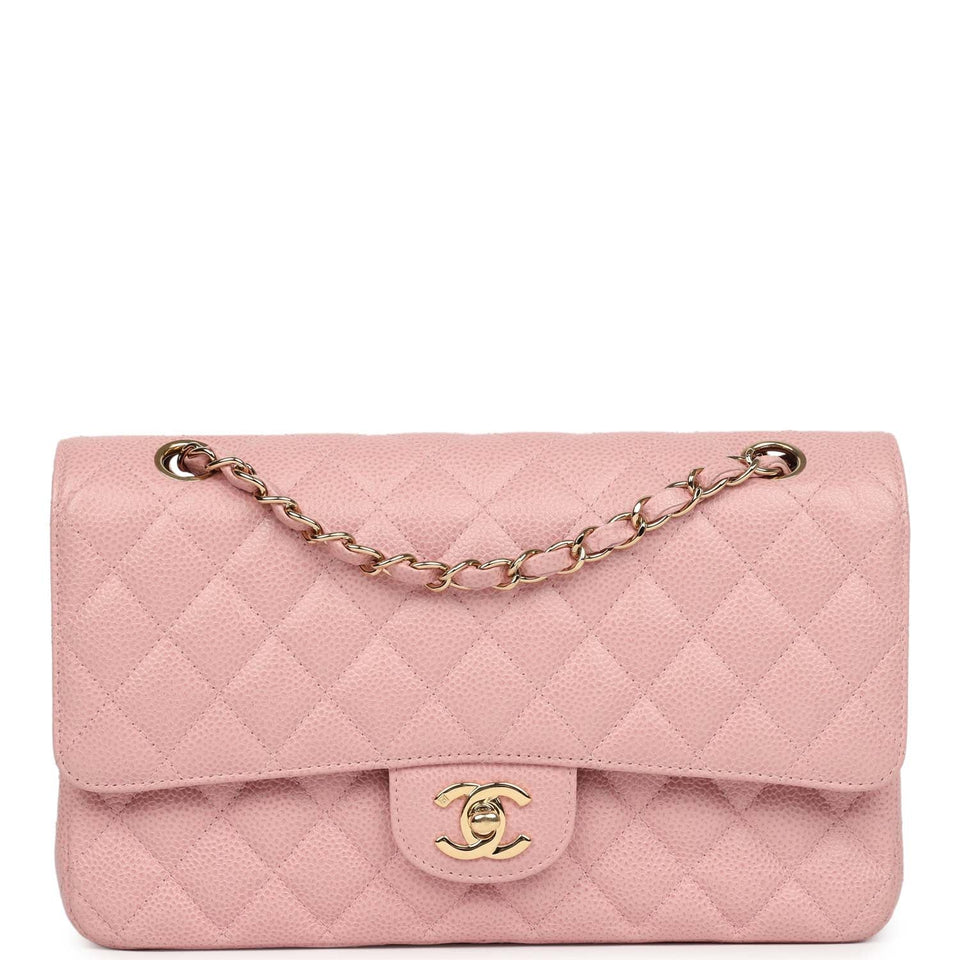 Chanel Vintage Medium Classic Double Flap Bag Pink Caviar Gold Hardware