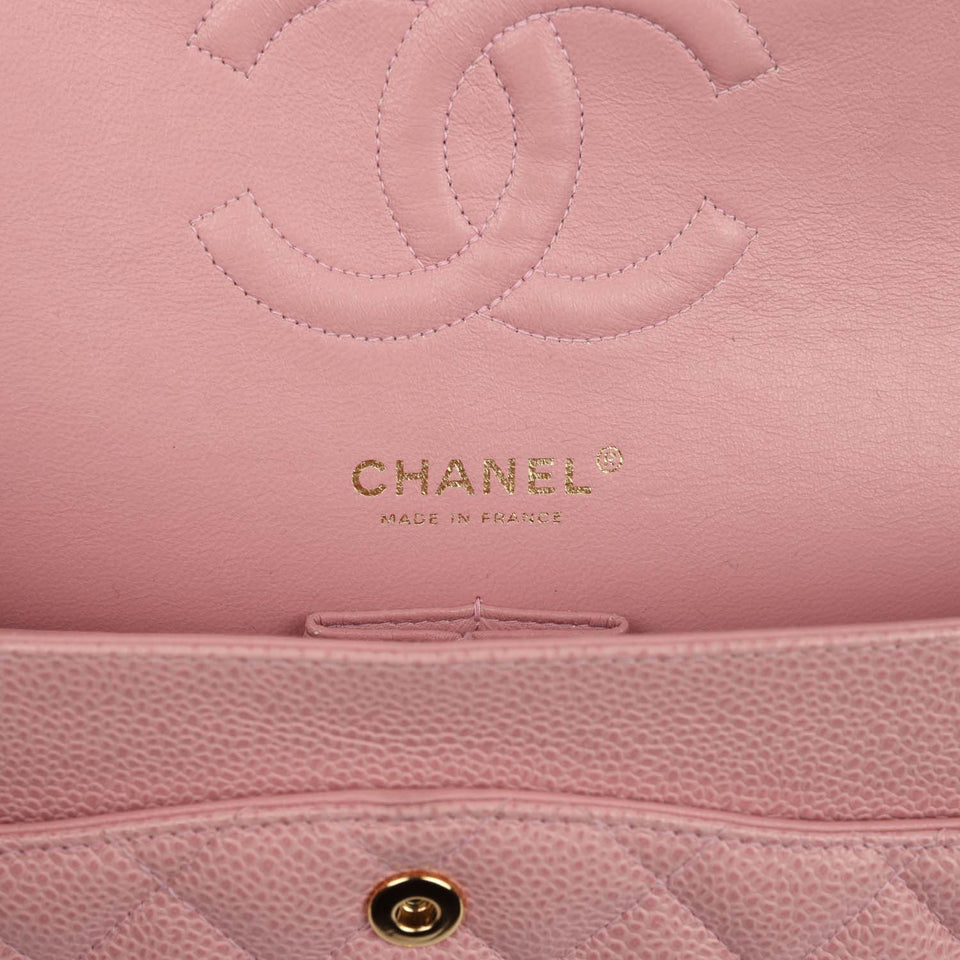 Chanel Vintage Medium Classic Double Flap Bag Pink Caviar Gold Hardware