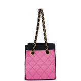Chanel Vintage Set of Two Mini Bucket Bag & Oval Handbag Pink and Black Raffia Gold Hardware