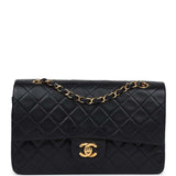 Chanel Vintage Medium Classic Double Flap Bag Black Lambskin Gold Hardware