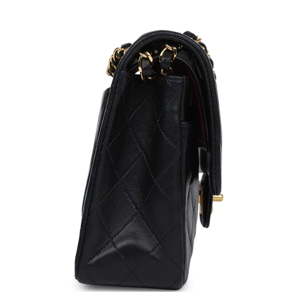 Chanel Vintage Medium Classic Double Flap Bag Black Lambskin Gold Hardware