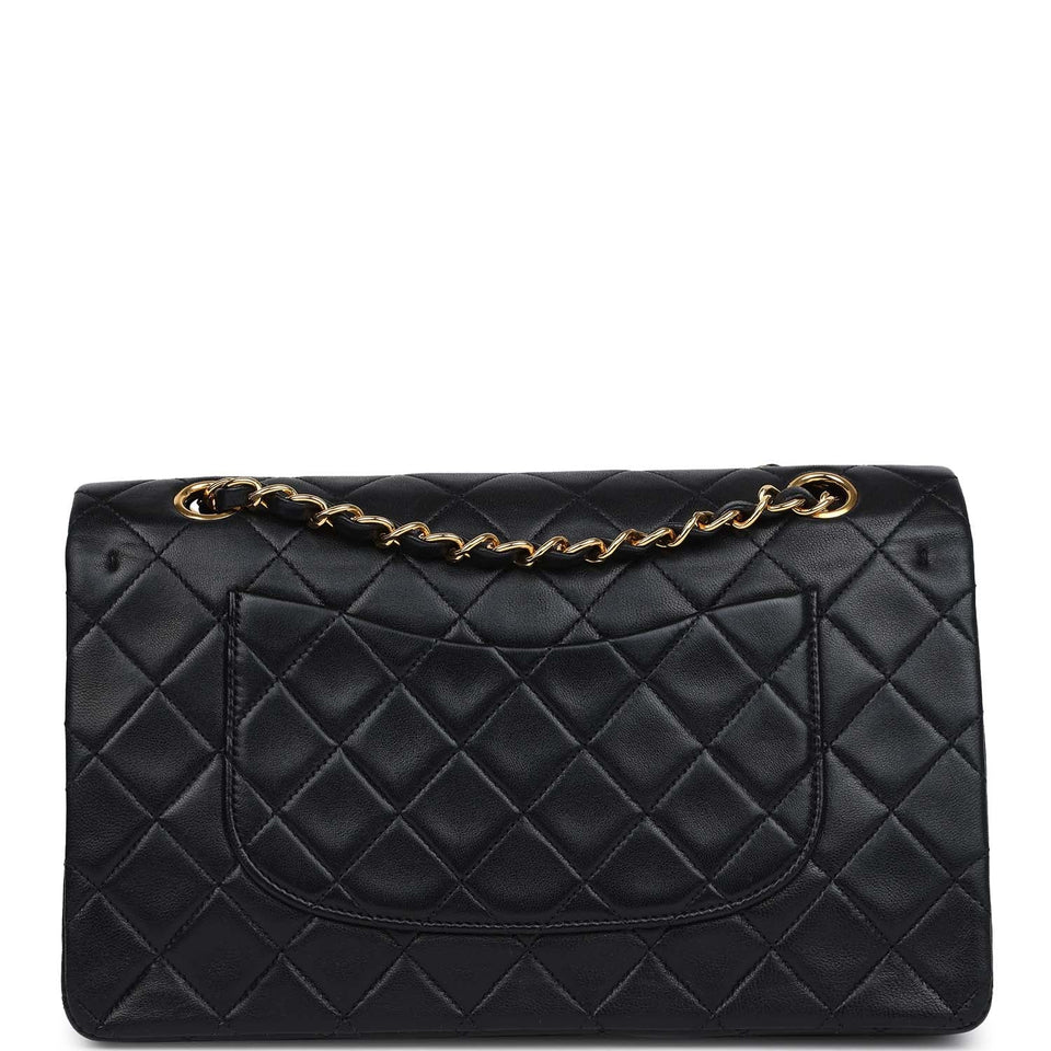 Chanel Vintage Medium Classic Double Flap Bag Black Lambskin Gold Hardware