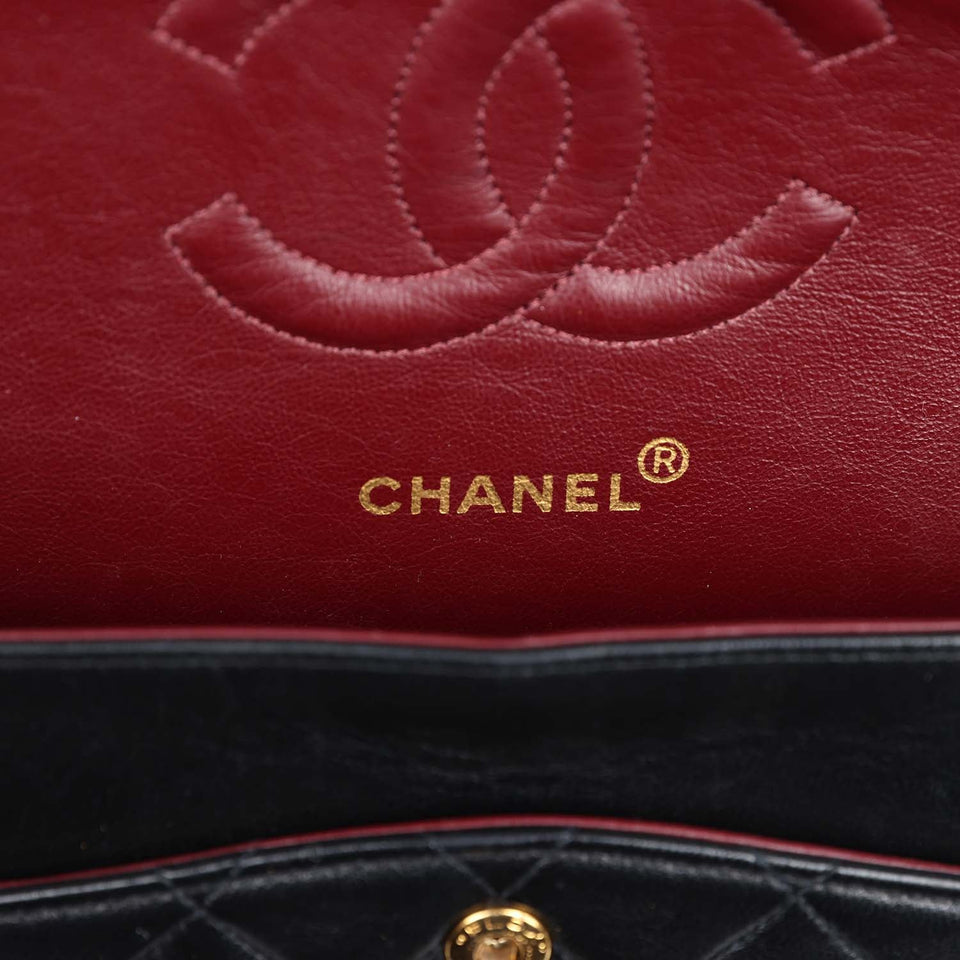 Chanel Vintage Medium Classic Double Flap Bag Black Lambskin Gold Hardware