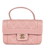 Chanel Vintage Mini Wild Stitch Surpique Top Handle Flap Bag Pink Calfskin Gold Hardware