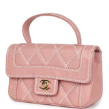 Chanel Vintage Mini Wild Stitch Surpique Top Handle Flap Bag Pink Calfskin Gold Hardware