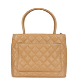 Chanel Vintage Medallion Tote Bag Beige Caviar Silver Hardware