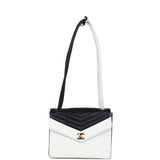 Chanel Vintage Chevron Envelope Flap Shoulder Bag Navy and White Lambskin Gold Hardware