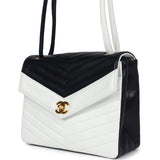 Chanel Vintage Chevron Envelope Flap Shoulder Bag Navy and White Lambskin Gold Hardware