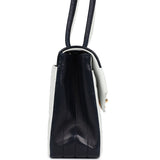 Chanel Vintage Chevron Envelope Flap Shoulder Bag Navy and White Lambskin Gold Hardware