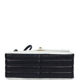 Chanel Vintage Chevron Envelope Flap Shoulder Bag Navy and White Lambskin Gold Hardware