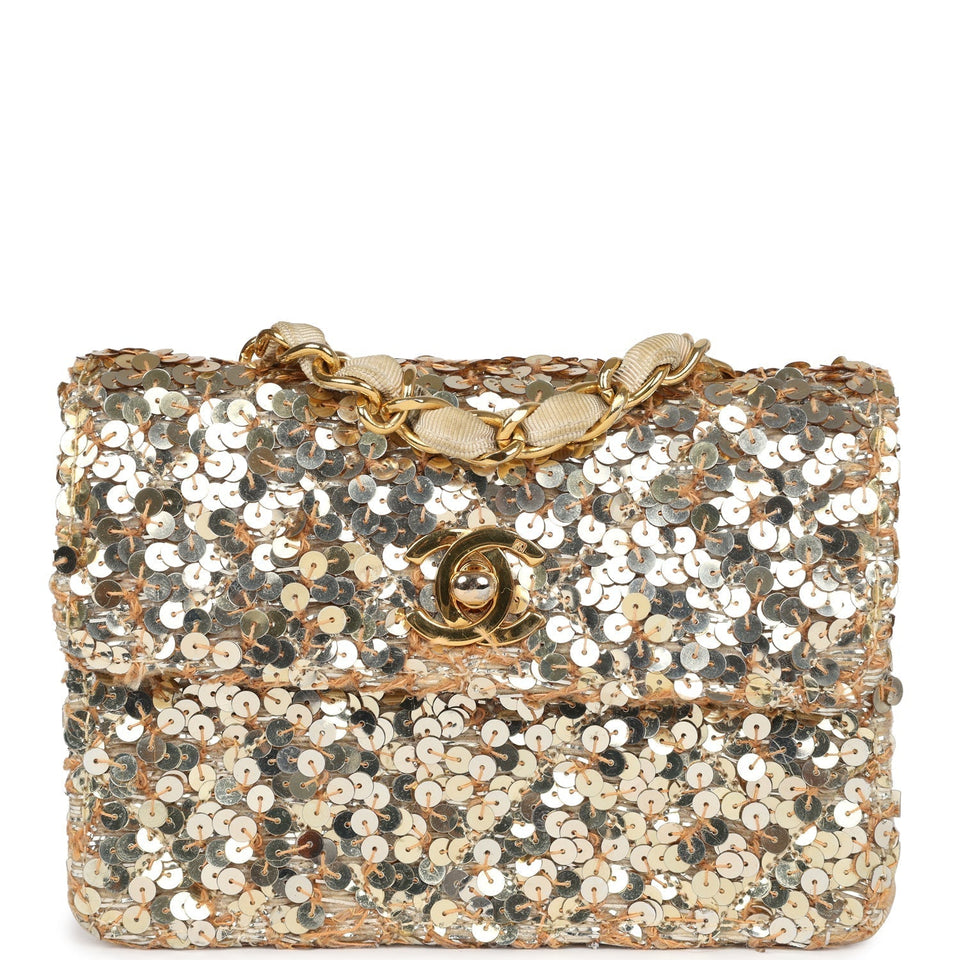 Chanel Vintage Mini Half Flap Bag Gold Sequin Gold Hardware