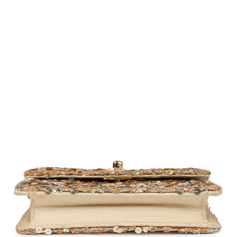Chanel Vintage Mini Half Flap Bag Gold Sequin Gold Hardware