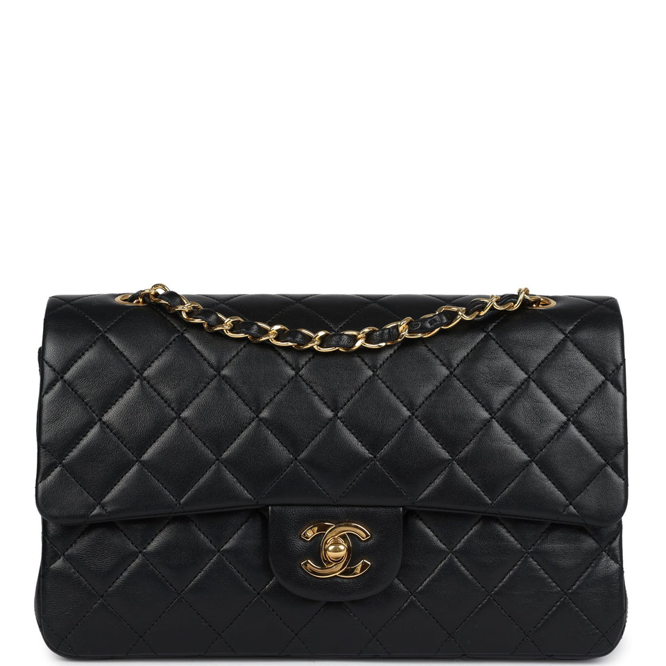 Chanel Vintage Medium Classic Double Flap Bag Black Lambskin Gold Hardware
