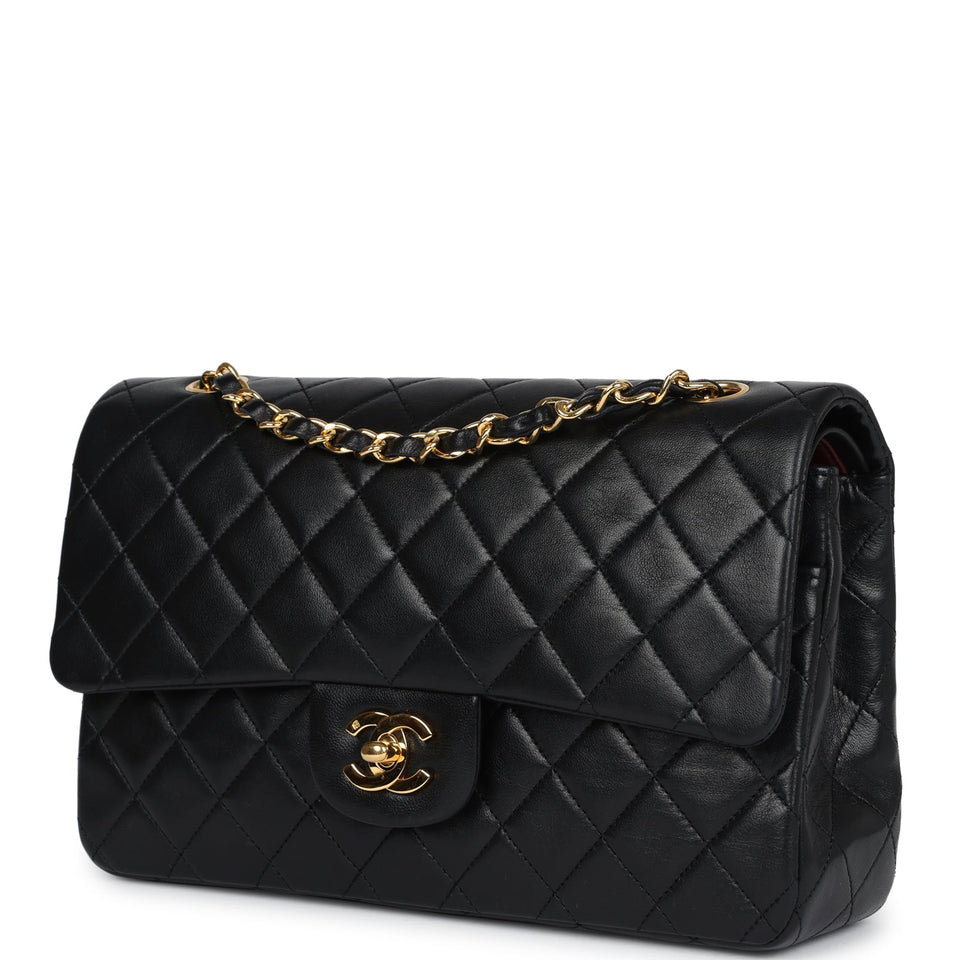 Chanel Vintage Medium Classic Double Flap Bag Black Lambskin Gold Hardware