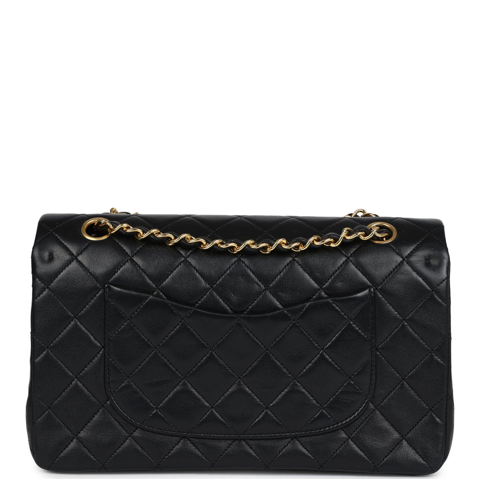 Chanel Vintage Medium Classic Double Flap Bag Black Lambskin Gold Hardware