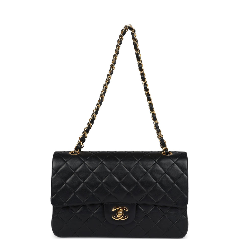 Chanel Vintage Medium Classic Double Flap Bag Black Lambskin Gold Hardware