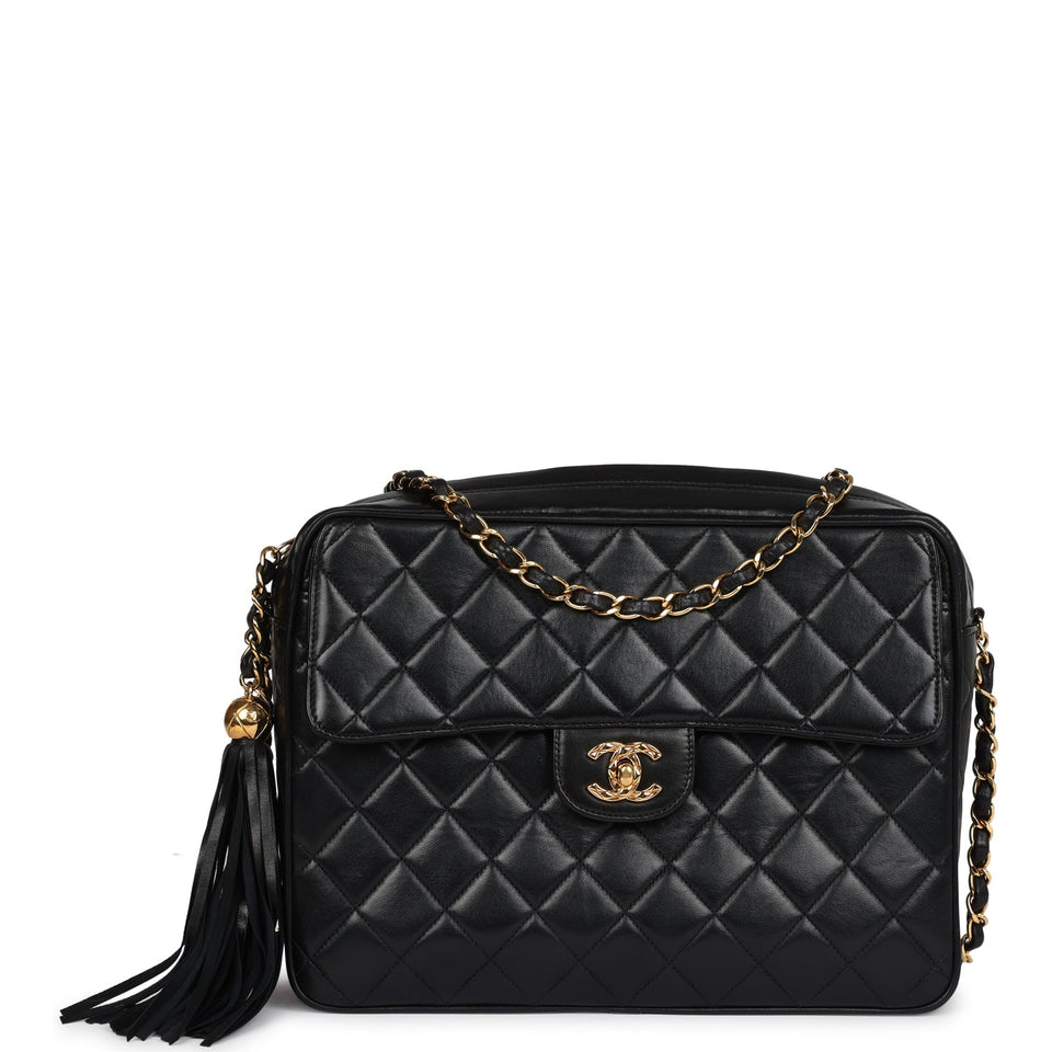 Chanel Vintage Front Pocket Camera Bag Black Lambskin Gold Hardware