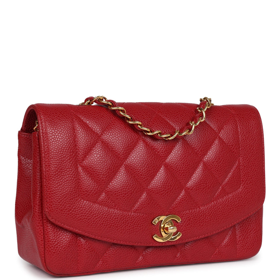 Chanel Vintage Small Diana Flap Bag Red Caviar Gold Hardware