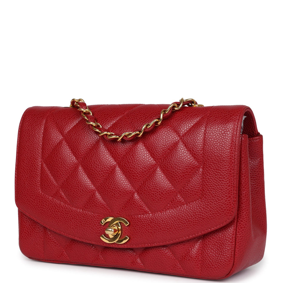 Chanel Vintage Small Diana Flap Bag Red Caviar Gold Hardware