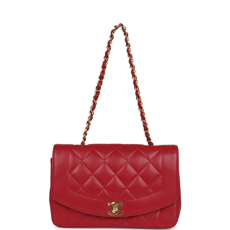 Chanel Vintage Small Diana Flap Bag Red Caviar Gold Hardware