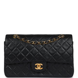 Chanel Vintage Medium Classic Double Flap Bag Black Lambskin Gold Hardware