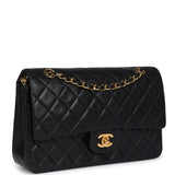 Chanel Vintage Medium Classic Double Flap Bag Black Lambskin Gold Hardware