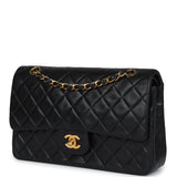 Chanel Vintage Medium Classic Double Flap Bag Black Lambskin Gold Hardware