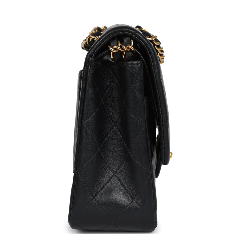 Chanel Vintage Medium Classic Double Flap Bag Black Lambskin Gold Hardware