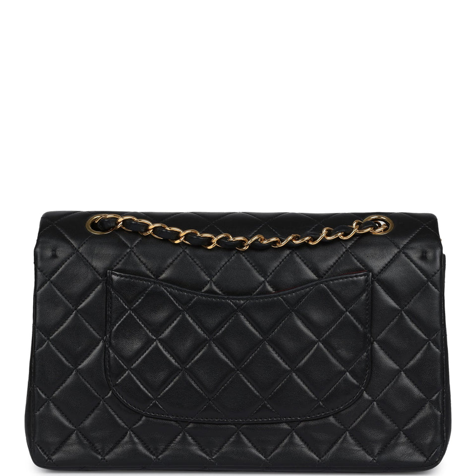 Chanel Vintage Medium Classic Double Flap Bag Black Lambskin Gold Hardware