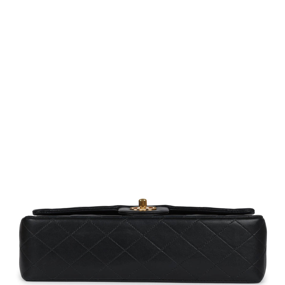 Chanel Vintage Medium Classic Double Flap Bag Black Lambskin Gold Hardware