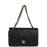 Chanel Vintage Medium Classic Double Flap Bag Black Lambskin Gold Hardware
