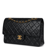Chanel Vintage Medium Classic Double Flap Bag Black Lambskin Gold Hardware