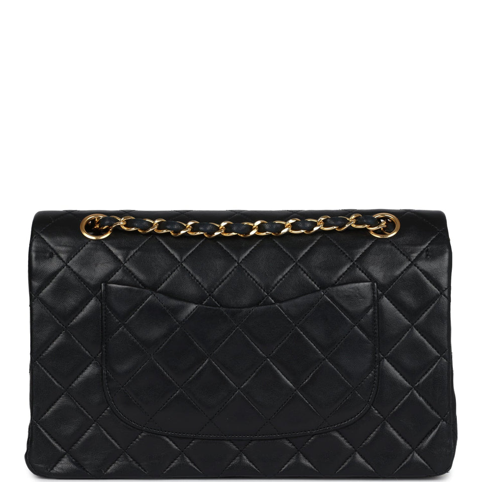 Chanel Vintage Medium Classic Double Flap Bag Black Lambskin Gold Hardware