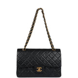 Chanel Vintage Medium Classic Double Flap Bag Black Lambskin Gold Hardware