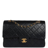 Chanel Vintage Medium Classic Double Flap Bag Black Lambskin Gold Hardware