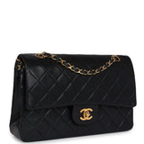 Chanel Vintage Medium Classic Double Flap Bag Black Lambskin Gold Hardware