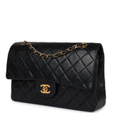 Chanel Vintage Medium Classic Double Flap Bag Black Lambskin Gold Hardware