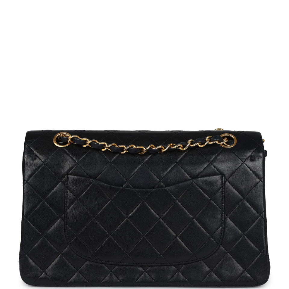Chanel Vintage Medium Classic Double Flap Bag Black Lambskin Gold Hardware