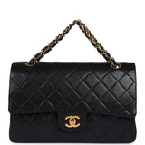 Chanel Vintage Medium Classic Double Flap Bag Black Lambskin Gold Hardware