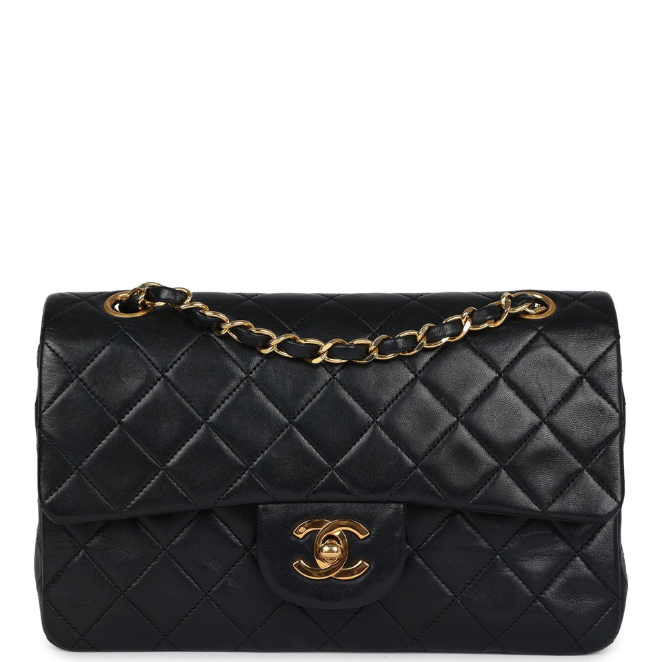 Chanel Vintage Small Classic Double Flap Black Lambskin Gold Hardware