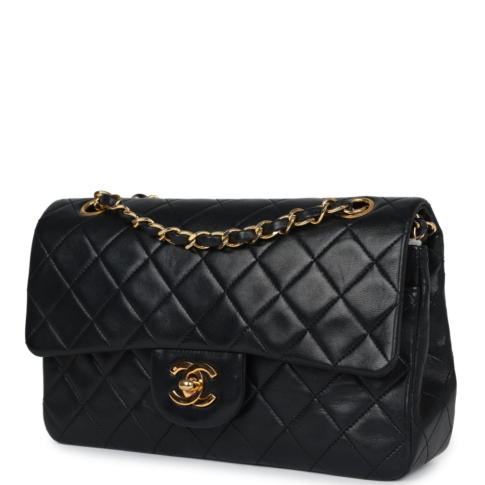 Chanel Vintage Small Classic Double Flap Black Lambskin Gold Hardware