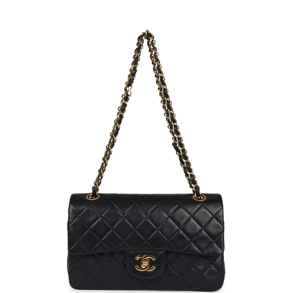 Chanel Vintage Small Classic Double Flap Black Lambskin Gold Hardware