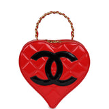 Chanel Vintage Heart Vanity Bag Red and Black Patent Antique Gold Hardware