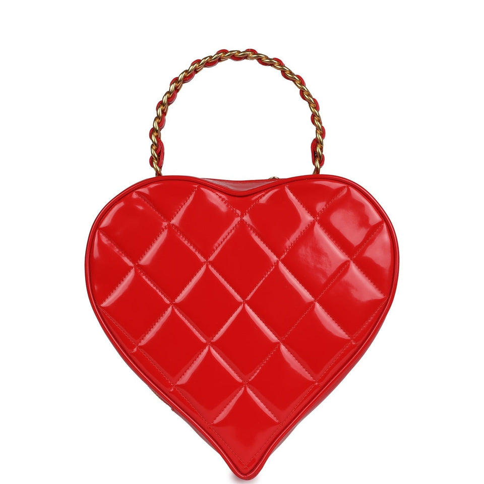 Chanel Vintage Heart Vanity Bag Red and Black Patent Antique Gold Hardware
