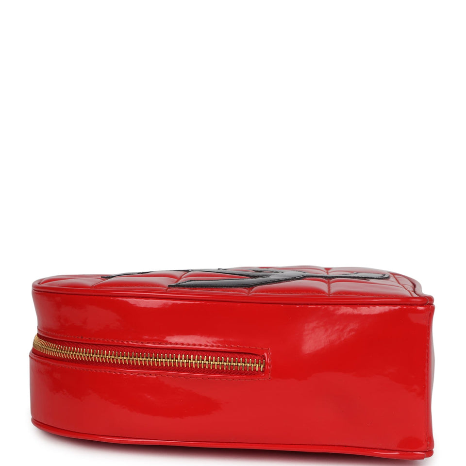 Chanel Vintage Heart Vanity Bag Red and Black Patent Antique Gold Hardware